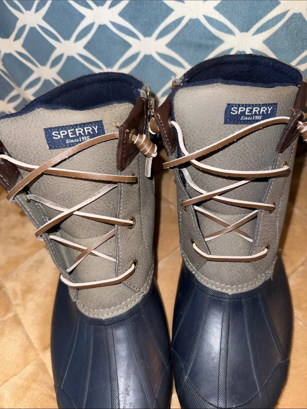 Sperry Women's Navy and Gray Waterproof Lace-Up Duck Boots